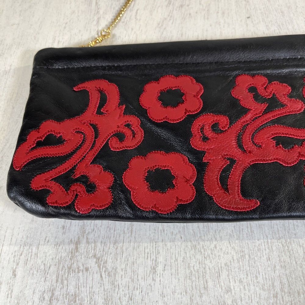 Great American‎ Leatherworks Hinged Chain Strap Clutch Purse Red Boho Western - Picture 6 of 8